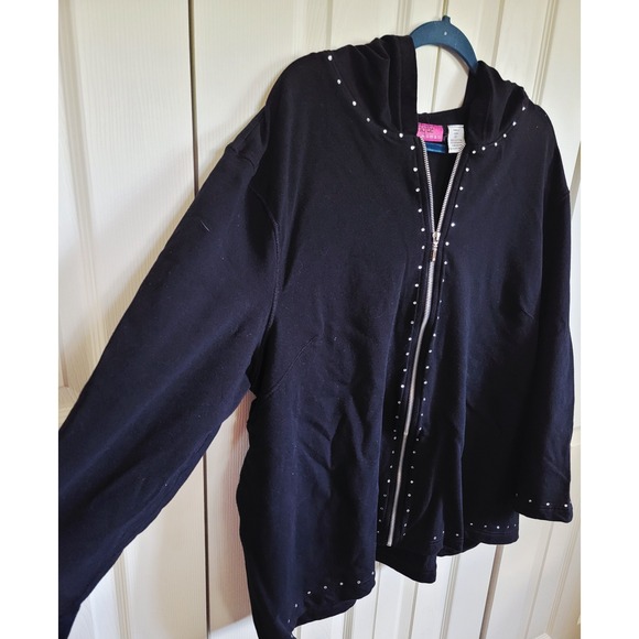 Onque Woman 3X Black Rhinestone Embellished Zip Up Hoodie‎ Plus Size - Picture 2 of 10